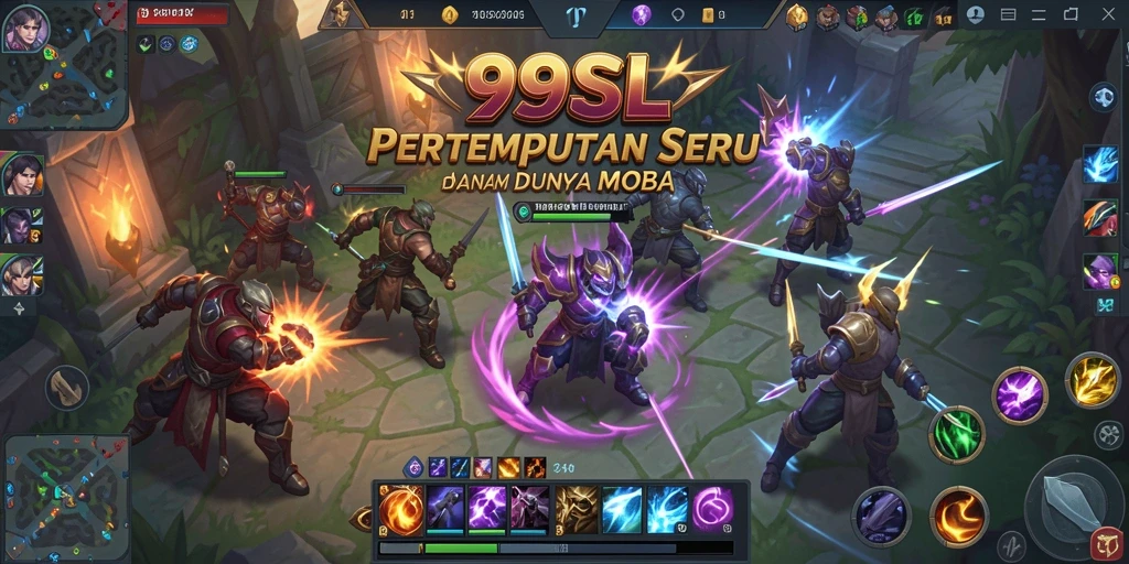 Tampilan gameplay seru dari 99SL dalam pertarungan tim MOBA.