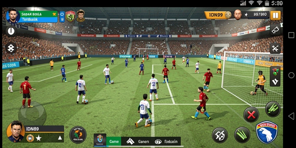 Tampilan gameplay dari IDN89 yang memukau saat pertandingan sepak bola.