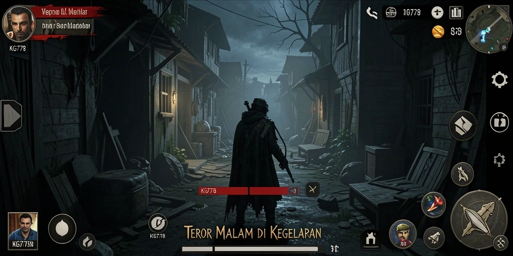 Screenshot menunjukkan karakter utama yang terjebak di lokasi Horror yang gelap.