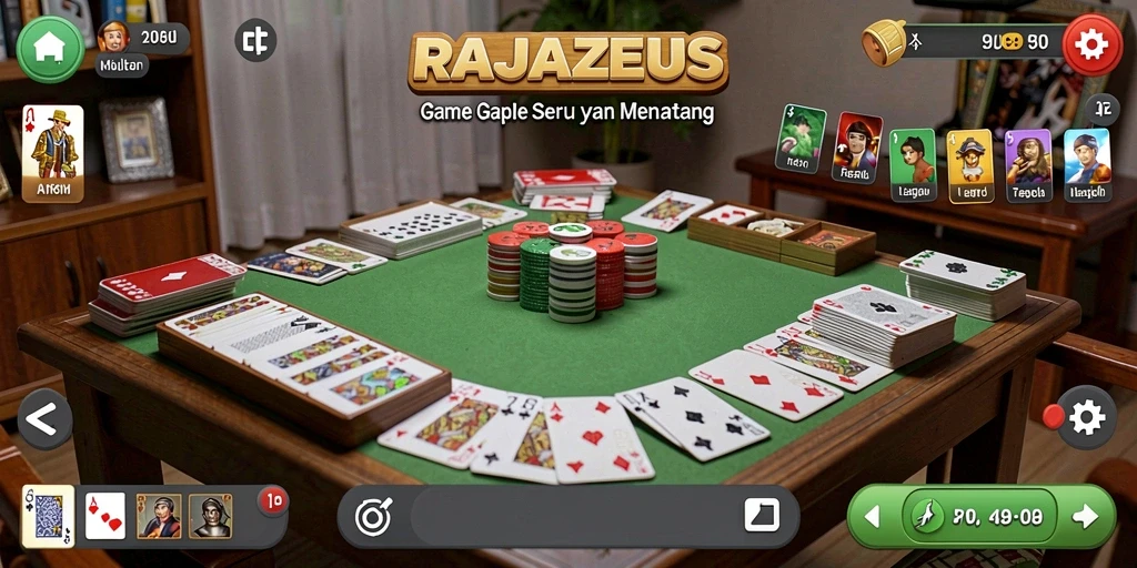 Screenshot gameplay RAJAZEUS menampilkan aksi seru permainan Gaple.