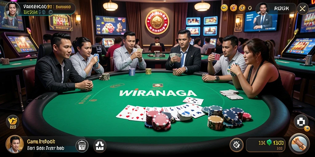 Screenshot WIRANAGA menampilkan pemain berinteraksi dalam permainan Poker yang seru.